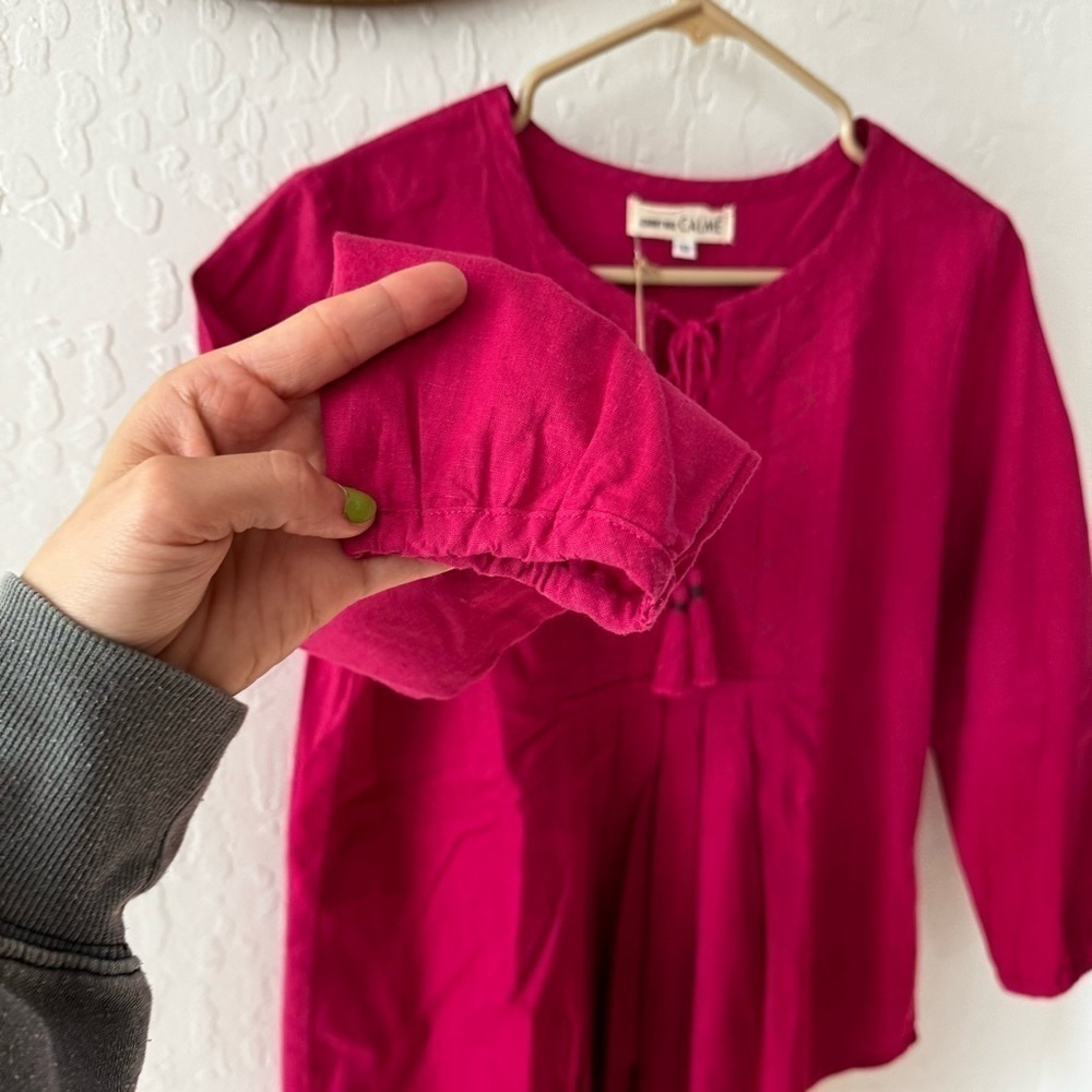 Johnny Was Calme Pink XS Pink 3/4 Tassel Embroidered Blouse - Picture 5 of 14